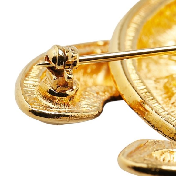 CHANEL Gold Logo Brooch